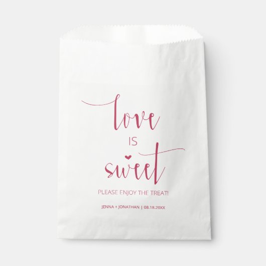 Viva Magenta Minimale Script-Liebe ist Sweet Weddi Geschenktütchen (Vorderseite)