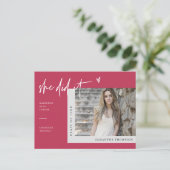 Viva Magenta Minimales Foto Sie tat es Abschluss P Postkarte (Stehend Vorderseite)