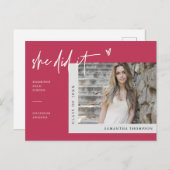 Viva Magenta Minimales Foto Sie tat es Abschluss P Postkarte (Vorne/Hinten)