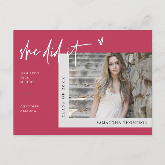 Viva Magenta Minimales Foto Sie tat es Abschluss P Postkarte (Vorderseite)