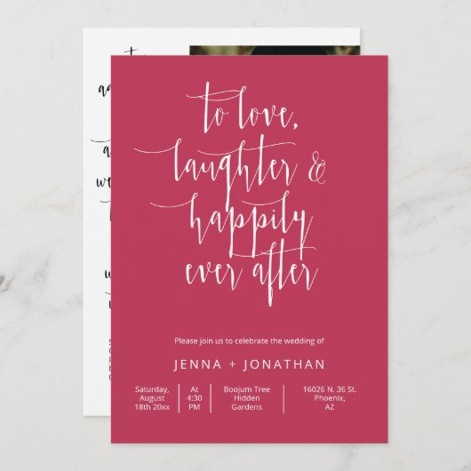 Viva Magenta Modern Minimal Wedding QR Code Foto Einladung (Vorne/Hinten)