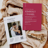 Viva Magenta Modern Minimal Wedding QR Code Foto Einladung