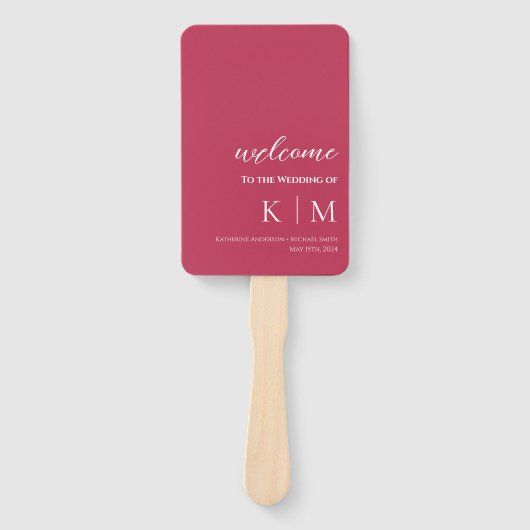 Viva Magenta-Modern- Monogram-Wedding Program- Fächer (Vorderseite)