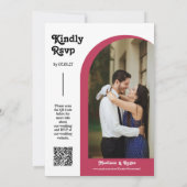 Viva Magenta Retro Arch Foto QR Code UAWG Groovy Einladung (Rückseite)