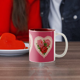 Viva Magenta Rosen im Herzen Vintage Valentinstag Zweifarbige Tasse