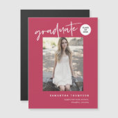 Viva Magenta Script School Graduate Foto Magnet (Vorne/Hinten)