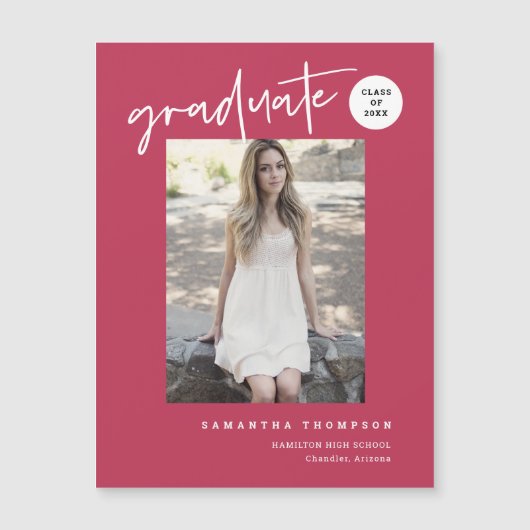 Viva Magenta Script School Graduate Foto Magnet (Vorderseite)