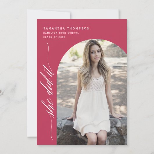 Viva Magenta Sie hat es Abschluss Arch Foto Invi Einladung (Vorderseite)