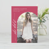 Viva Magenta Sie hat es Abschluss Arch Foto Invi Einladung (Stehend Vorderseite)