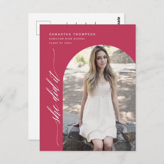 Viva Magenta Sie tat es Abschluss Arch Foto Post Postkarte (Vorne/Hinten)