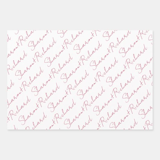 Viva magenta Skriptkalligrafien Namen Hochzeit Geschenkpapier Set (Vorderseite)