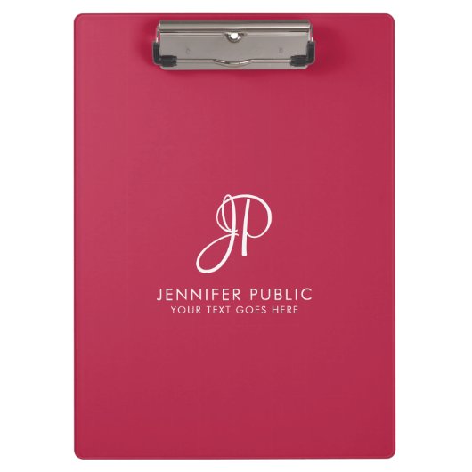 Viva Magenta Trend Farbskript Mit Monogramm Klemmbrett (Vorderseite)