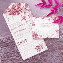 Viva magenta und White Line Art Blume Hochzeit