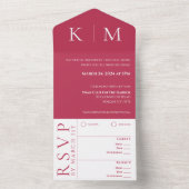 Viva Magenta und White-Monogram-Modern-Wedding- All In One Einladung (Innen Boden)