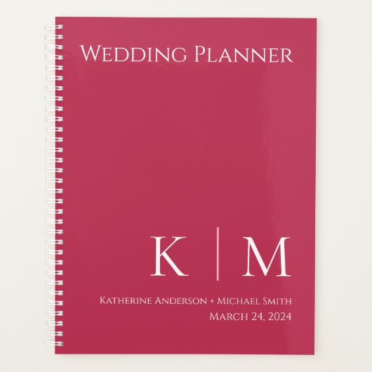 Viva Magenta und White-Monogram-Wedding-Planner Planer (Vorderseite)