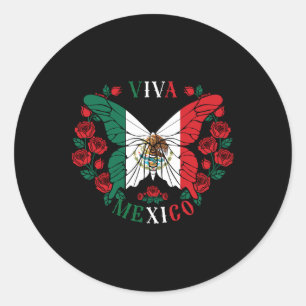 Viva Mexico Butterfly Rose Runder Aufkleber