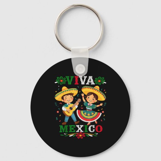 Viva Mexico Cute Cartoon Mexican Boy & Girl In Schlüsselanhänger (Vorderseite)