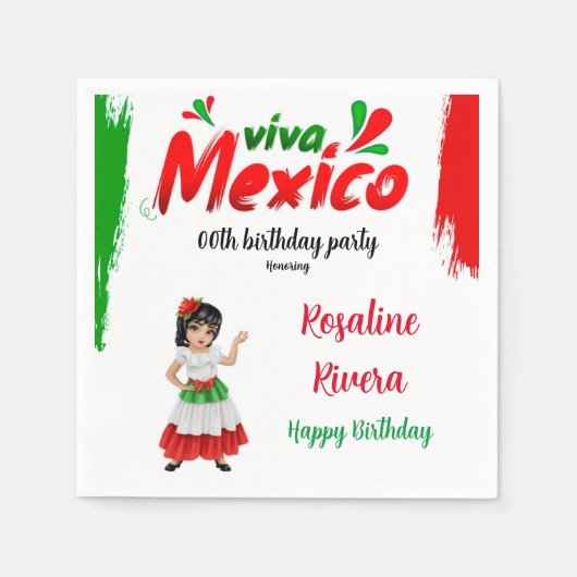 Viva Mexico Girl 00. Geburtstagsparty Serviette (Vorderseite)