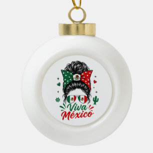 Viva Mexico Mädchen Mexiko Flagge Patriotische Mex Keramik Kugel-Ornament