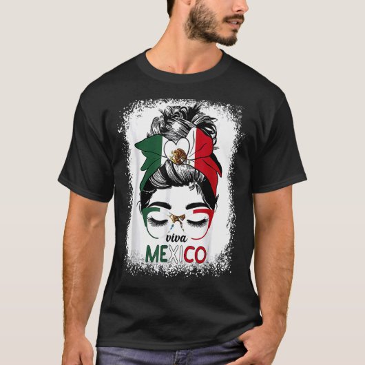 Viva Mexico Messy Bun Hair Mexican Flag Pride Wome T-Shirt (Vorderseite)