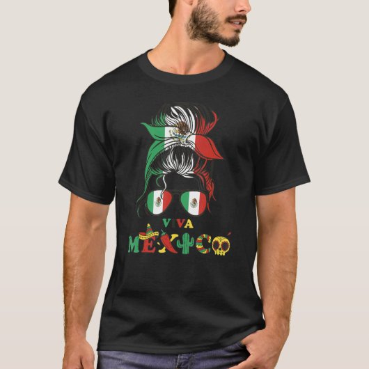 Viva Mexico Messy Bun Mexican Flag Hispanic Herita T-Shirt (Vorderseite)