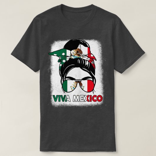 Viva Mexico Messy Bun mit Bandana und Brillen Mex T-Shirt (Design vorne)