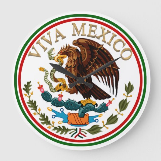 Viva Mexico Mexican Flag Icon w/ Gold Text Große Wanduhr (Vorderseite)