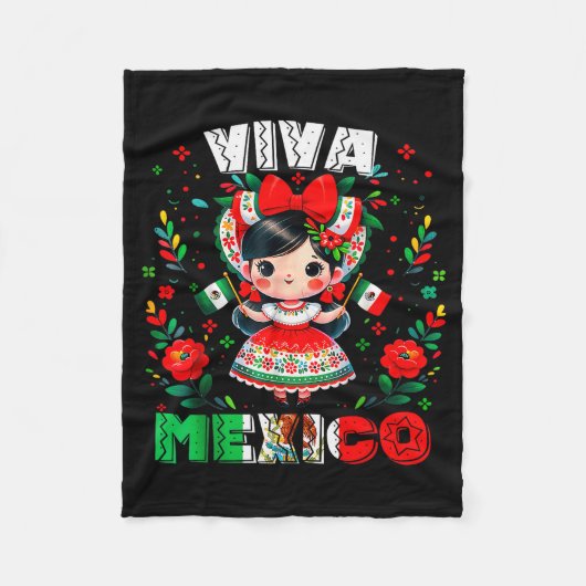 Viva Mexico Mexican Girl Flag Independence Day Gir Fleecedecke (Vorderseite)