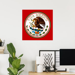 Viva Mexico Mexikanische Flagge Symbol mit goldene Poster