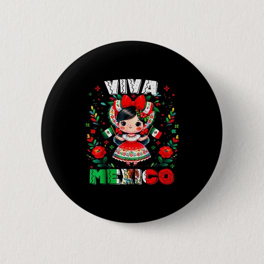Viva Mexico Mexikanisches Mädchen Flagge Unabhängi Button (Vorderseite)