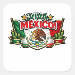 Viva Mexico Patriotische Typografie   Mexikanisch Quadratischer Aufkleber