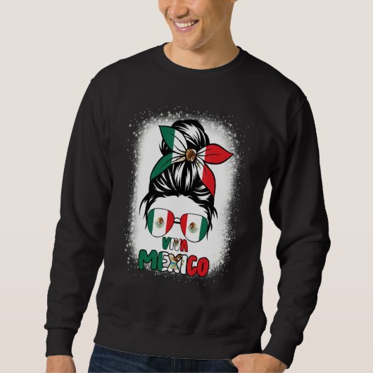 Viva Mexico Women Messy Bun Hair Mexican Flag Pri Sweatshirt (Vorderseite)