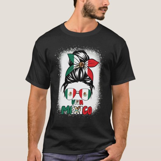 Viva Mexico  Women Messy Bun Hair Mexican Flag Pri T-Shirt (Vorderseite)