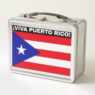 VIVA PUERTO RICO FLAGGENBILD WEISSE SCHRIFT METALL BROTDOSE