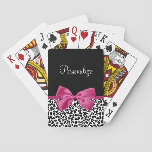 Vivacious Dark Pink Ribbon Leopard Print With Name Spielkarten (Rückseite)