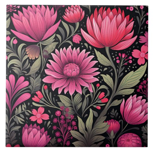 Vivacious Pink Floral Pattern, AI generiert, Fliese (Vorderseite)