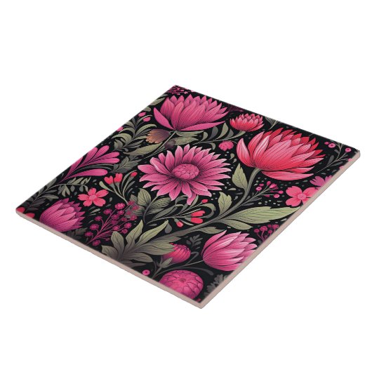 Vivacious Pink Floral Pattern, AI generiert, Fliese (Seite)