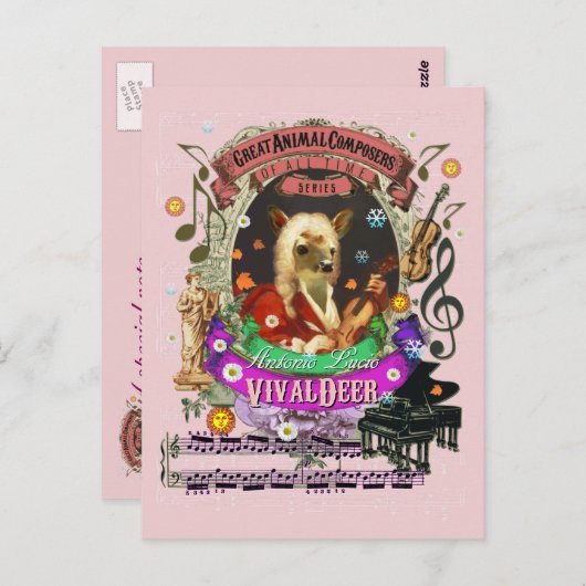 Vivaldeer Funny Deer Fawn Animal Composer Vivaldi Postkarte (Vorne/Hinten)