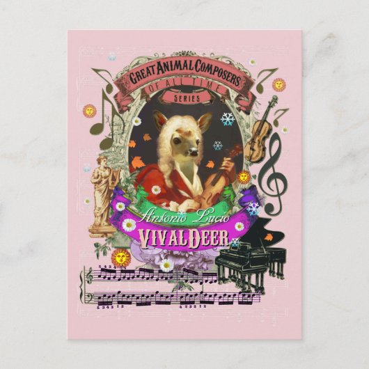 Vivaldeer Funny Deer Fawn Animal Composer Vivaldi Postkarte (Vorderseite)