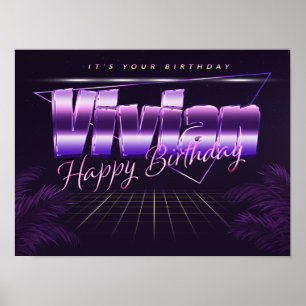 Vivian Name Vorname lila Retro-Poster Geburtstag Poster