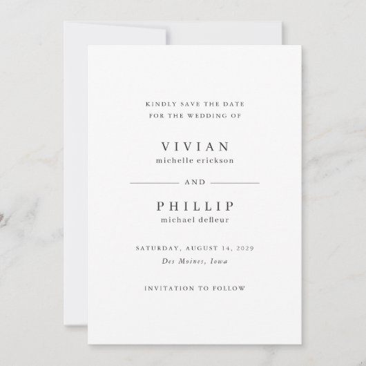 Vivian Simple Elegant Wedding Save The Date (Vorderseite)