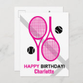 Viviane pinkfarbene Tennisschläger Tennis Geburtst Postkarte (Vorne/Hinten)