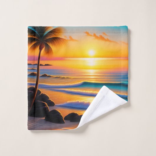 Vivid Beach Sunset Badhandtuch Set (Waschlappen)