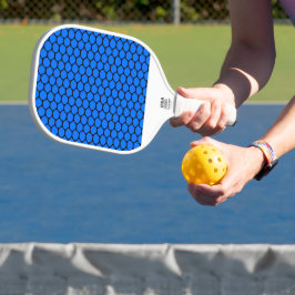 Vivid Blue Black Tiled Honeycomb Muster auf Weiß Pickleball Schläger