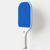 Vivid Blue Black Tiled Honeycomb Muster auf Weiß Pickleball Schläger (Links)