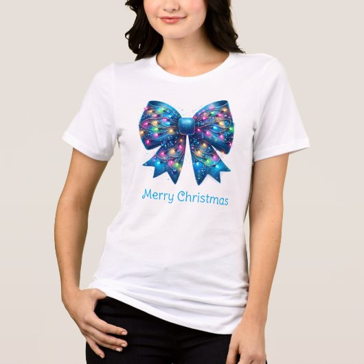 Vivid Blue Coquette Christmas Lights Bow Tri-Blend Shirt (Vorderseite)