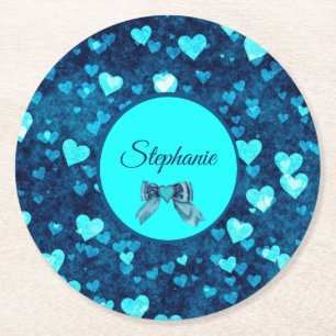 Vivid Blue Hearts Runder Pappuntersetzer