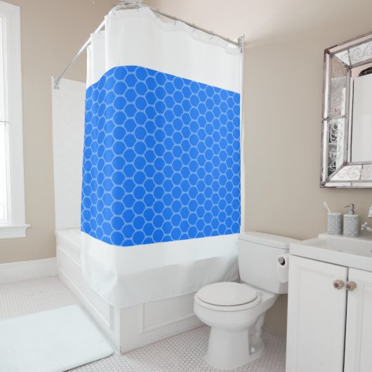 Vivid Blue Honeycomb Muster White Border Stripes Duschvorhang (Beispiel)