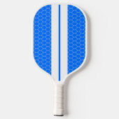 Vivid Blue Honeycomb Muster White Racing Stripes Pickleball Schläger (Rückseite)