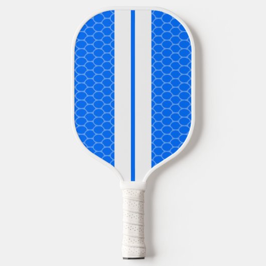 Vivid Blue Honeycomb Muster White Racing Stripes Pickleball Schläger (Vorderseite)